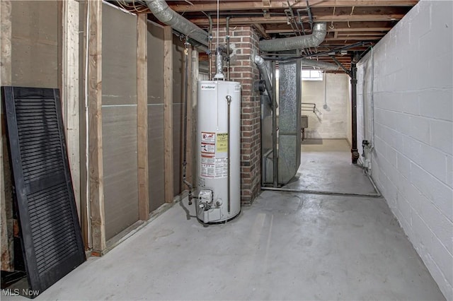 16005 Mendota Ave, Maple Heights, OH 44137 - unfinished below grade area with water heater, heating unit, and concrete block wall