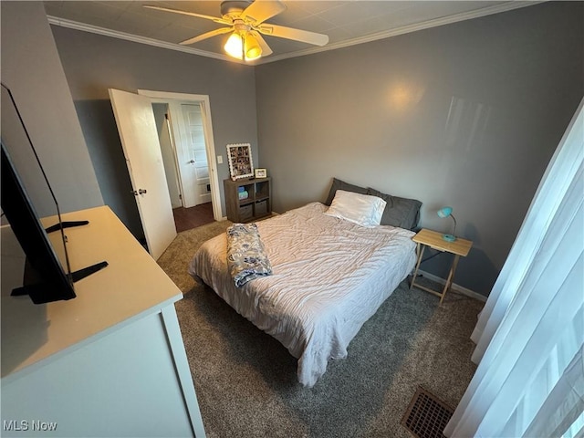 3868 Adams Ave, Shadyside, OH 43947 - bedroom featuring carpet flooring, ornamental molding, and a ceiling fan