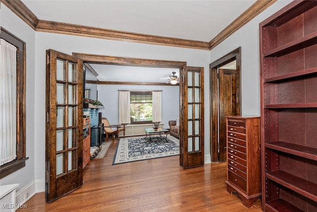 1539 Compton Rd, Cleveland Heights, OH 44118 - office featuring french doors, ornamental molding, and wood finished floors