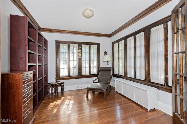 1539 Compton Rd, Cleveland Heights, OH 44118 - sitting room featuring radiator, ornamental molding, and wood finished floors
