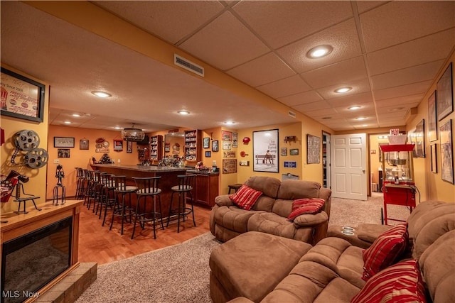 785 Cambridge Ct, Kent, OH 44240 - indoor bar featuring light wood-style floors, recessed lighting, and a drop ceiling