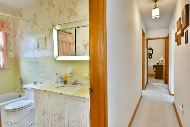 3787 Helsey Fusselman Rd, Southington, OH 44470 - full bath featuring vanity, bathing tub / shower combination, and decorative backsplash