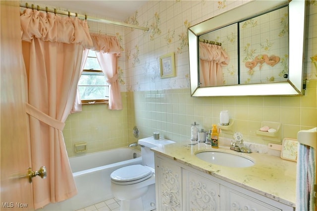 3787 Helsey Fusselman Rd, Southington, OH 44470 - full bathroom with vanity, tile walls, tile patterned flooring, and decorative backsplash