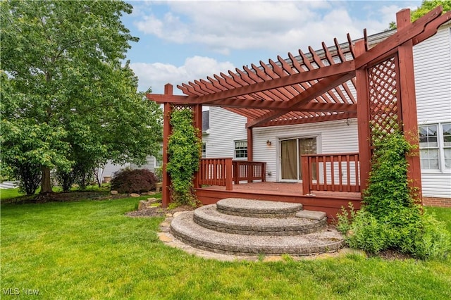 3342 Ramsgate St NW, North Canton, OH 44720 - view of grassy yard with a deck and a pergola