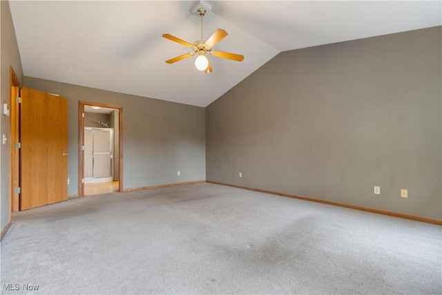 3342 Ramsgate St NW, North Canton, OH 44720 - unfurnished room with a ceiling fan, vaulted ceiling, and light carpet