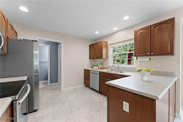 184 Creekledge Ln, Copley, OH 44321 - kitchen with dishwasher, stainless steel range with electric stovetop, light countertops, a peninsula, and recessed lighting