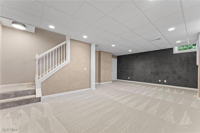 184 Creekledge Ln, Copley, OH 44321 - basement featuring carpet floors, stairs, recessed lighting, and a drop ceiling