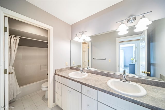 11275 Beechnut Ln, Chardon, OH 44024 - full bathroom with double vanity, shower / bathtub combination with curtain, and tile patterned flooring