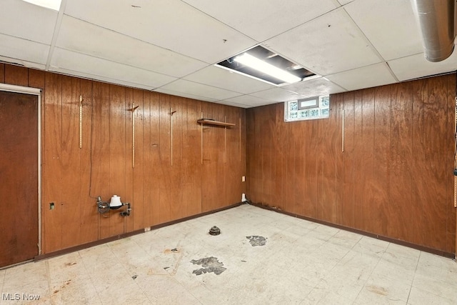 3692 Orchard St, Mogadore, OH 44260 - basement featuring light floors, wood walls, and a drop ceiling