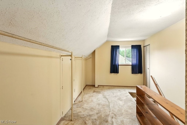 3692 Orchard St, Mogadore, OH 44260 - additional living space with a textured ceiling, light carpet, and vaulted ceiling