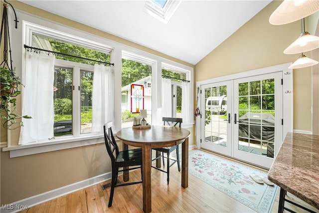 6735 Wakefield Rd, Hiram, OH 44234 - sunroom / solarium with french doors, vaulted ceiling, and a skylight