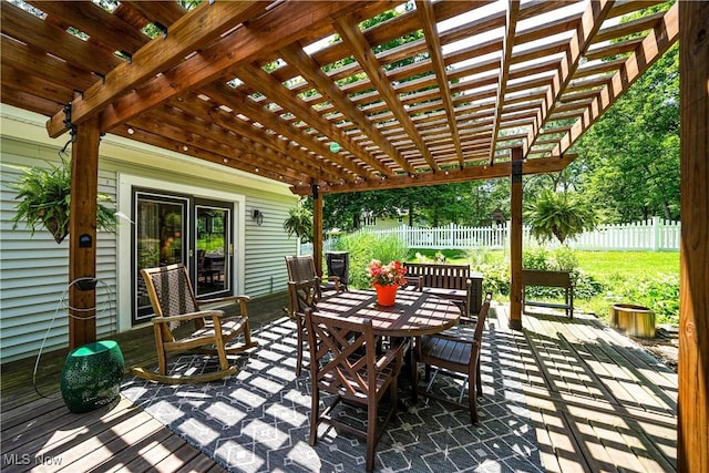 6735 Wakefield Rd, Hiram, OH 44234 - view of patio / terrace with outdoor dining space, a pergola, and a wooden deck