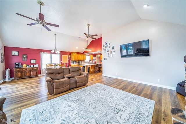 1743 Silver St, Wickliffe, OH 44092 - living area featuring lofted ceiling, ceiling fan, and wood finished floors