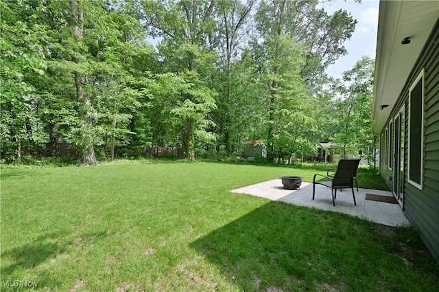 4933 Lear Nagle Rd, North Ridgeville, OH 44039 - view of grassy yard featuring a patio area and an outdoor fire pit