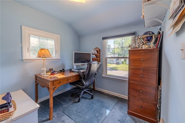 4959 Anderson Rd, Lyndhurst, OH 44124 - office area featuring vaulted ceiling and carpet