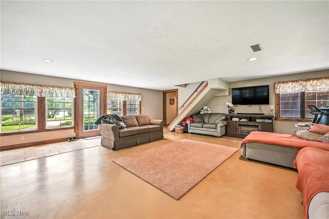 1173 Ridge Rd, Salem, OH 44460 - living room featuring stairway and recessed lighting
