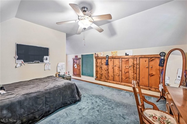 1173 Ridge Rd, Salem, OH 44460 - bedroom with vaulted ceiling, carpet floors, and a ceiling fan