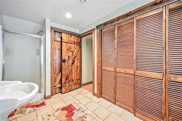 1173 Ridge Rd, Salem, OH 44460 - bathroom with a stall shower, tile patterned flooring, and recessed lighting