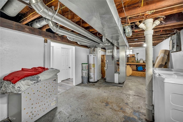 29100 Weber Ave, Wickliffe, OH 44092 - unfinished basement featuring gas water heater, independent washer and dryer, electric panel, and heating unit