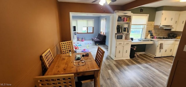 963 Chelston Rd, South Euclid, OH 44121 - dining area with ceiling fan, healthy amount of natural light, wood finished floors, and an office area