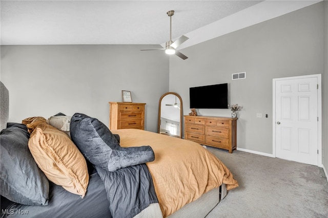 1383 Easton Way, Brunswick, OH 44212 - bedroom with carpet flooring, high vaulted ceiling, and a ceiling fan