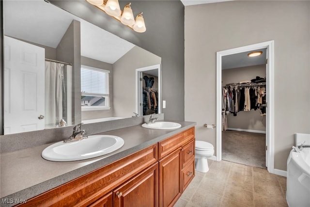 1383 Easton Way, Brunswick, OH 44212 - full bathroom with double vanity, a walk in closet, a bath, and a shower with shower curtain