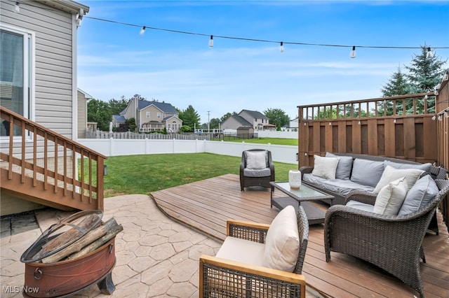 1383 Easton Way, Brunswick, OH 44212 - fenced backyard with outdoor lounge area, a deck, a residential view, and a patio