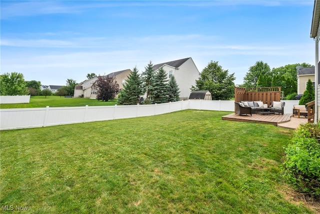 1383 Easton Way, Brunswick, OH 44212 - fenced backyard featuring an outdoor hangout area and a wooden deck