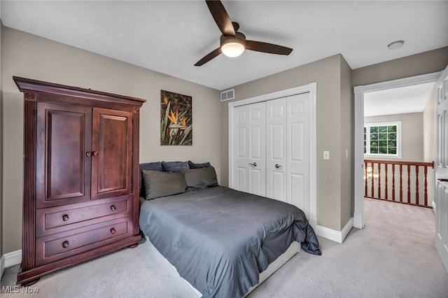 7955 Forest Valley Ln, Concord, OH 44077 - bedroom featuring light carpet, a closet, and a ceiling fan