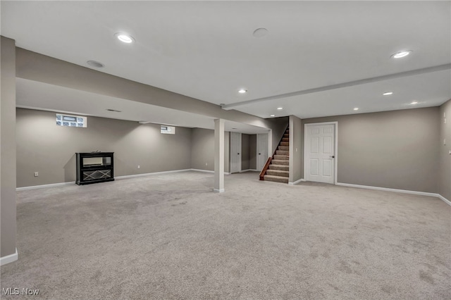 7955 Forest Valley Ln, Concord, OH 44077 - below grade area with stairway, light carpet, and recessed lighting