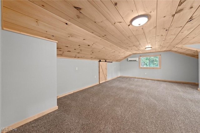3695 S Hametown Rd, Norton, OH 44203 - additional living space featuring carpet, a wall mounted AC, wooden ceiling, and vaulted ceiling