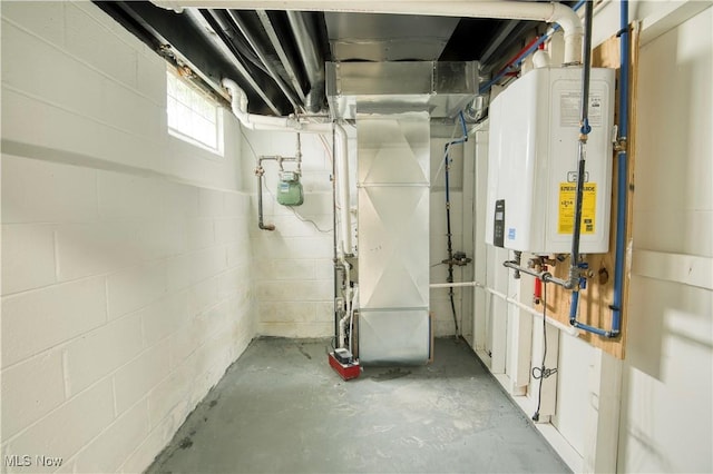 22100 Priday Ave, Euclid, OH 44123 - below grade area featuring tankless water heater and concrete block wall