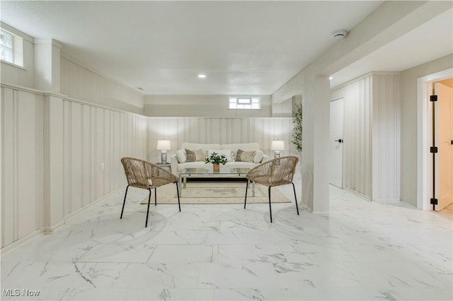 22100 Priday Ave, Euclid, OH 44123 - living area with plenty of natural light, marble finish floors, and recessed lighting