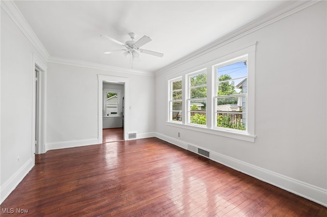18830 Monterey Ave, Euclid, OH 44119 - spare room with wood-type flooring, ornamental molding, and a ceiling fan