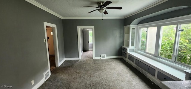 3624 E 154th St, Cleveland, OH 44120 - carpeted spare room with crown molding, ceiling fan, and a textured ceiling