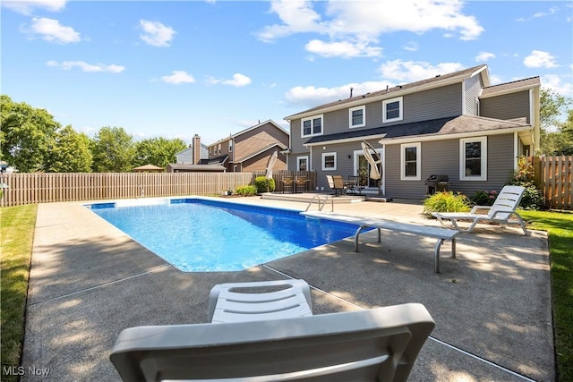 23730 Sawmill Bnd, Olmsted Falls, OH 44138 - view of pool featuring a patio area, a fenced backyard, grilling area, and a diving board