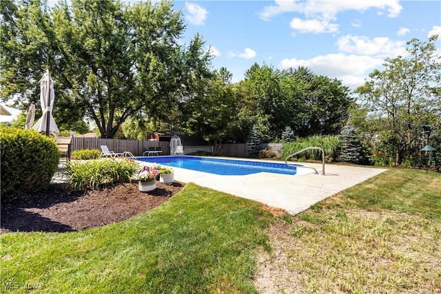 23730 Sawmill Bnd, Olmsted Falls, OH 44138 - view of pool with a storage shed, a fenced backyard, and a patio