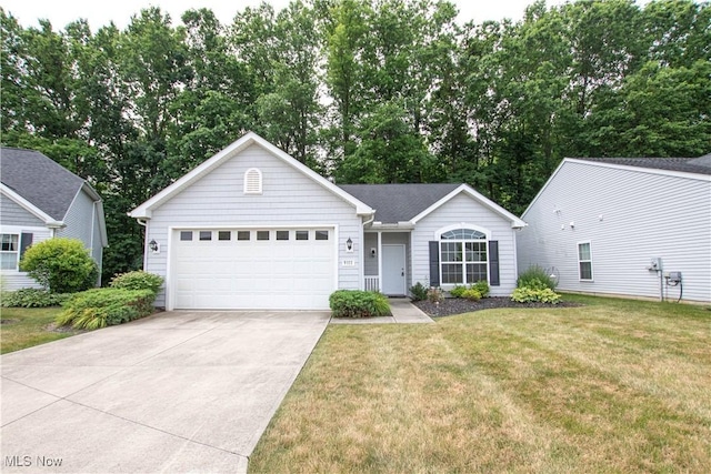 9111 Devonshire Dr, Olmsted Falls, OH 44138 - ranch-style home featuring driveway, an attached garage, a front yard, and view of scattered trees