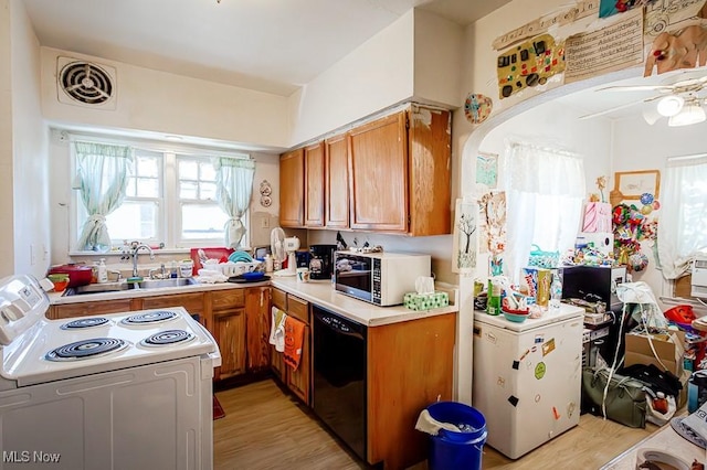 1387 Glenview Rd, Toledo, OH 43614 - kitchen featuring dishwasher, white electric range oven, light wood-type flooring, and healthy amount of natural light
