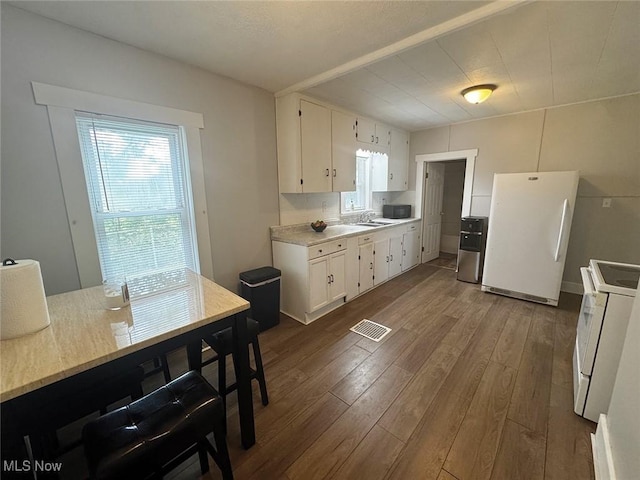 1729 Gambrinus Ave SW, Canton, OH 44706 - kitchen featuring white appliances, healthy amount of natural light, dark wood-style flooring, and light countertops