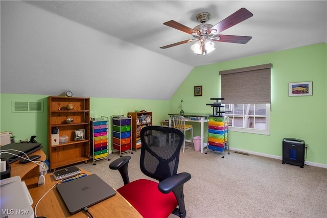 14531 Cross Creek Ln Unit 7, North Royalton, OH 44133 - workout room with a ceiling fan, vaulted ceiling, and carpet flooring
