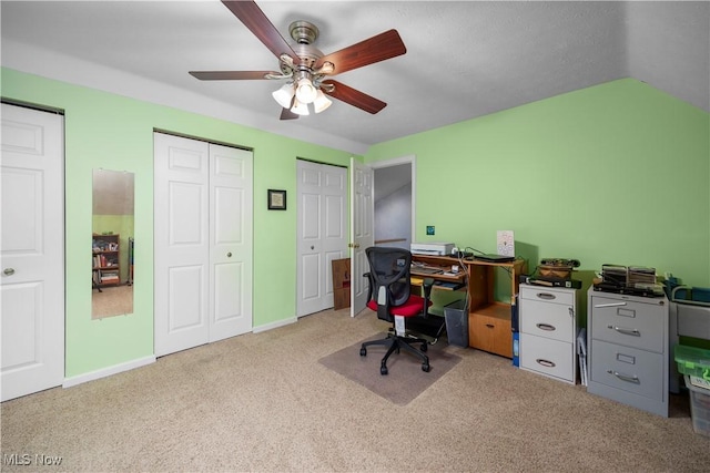 14531 Cross Creek Ln Unit 7, North Royalton, OH 44133 - office area featuring carpet floors, ceiling fan, and vaulted ceiling