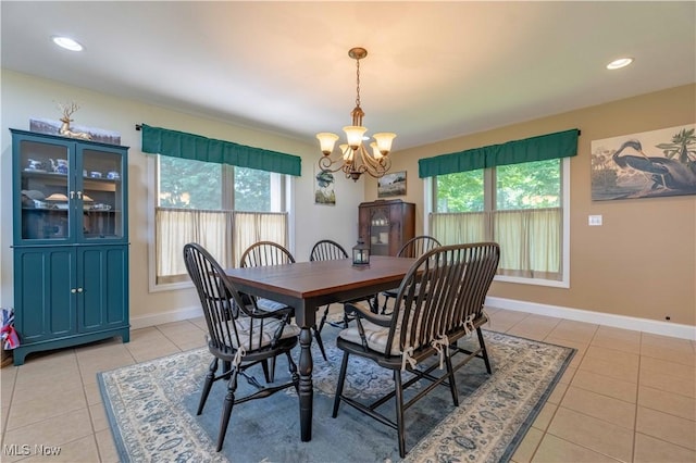 7716 N Ridge Pl, Lisbon, OH 44432 - dining space featuring healthy amount of natural light, light tile patterned flooring, a chandelier, and recessed lighting