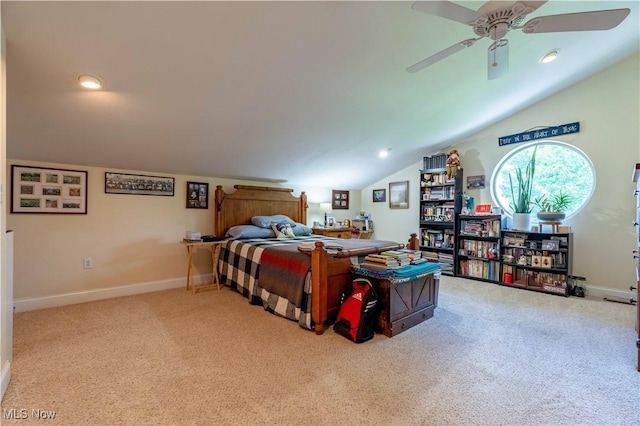 7716 N Ridge Pl, Lisbon, OH 44432 - carpeted bedroom featuring lofted ceiling, recessed lighting, and a ceiling fan