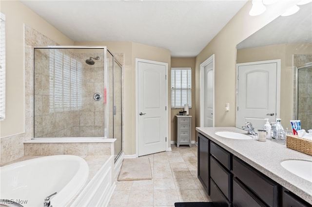 464 Marfa Cir, Copley, OH 44321 - full bath with a shower stall, a garden tub, double vanity, and tile patterned flooring