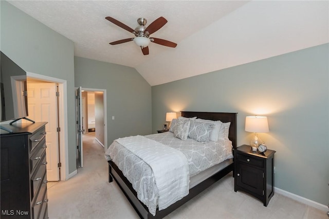 23450 Wainwright Ter, Olmsted Falls, OH 44138 - bedroom with light colored carpet, vaulted ceiling, and a ceiling fan