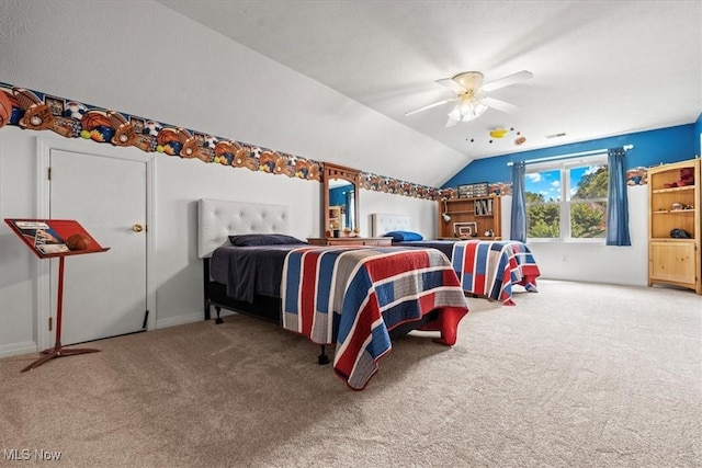 1103 Greenmont Cir, Vienna, WV 26105 - bedroom featuring carpet flooring, vaulted ceiling, and a ceiling fan