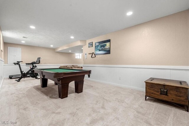 1103 Greenmont Cir, Vienna, WV 26105 - recreation room featuring carpet floors, a wainscoted wall, recessed lighting, and billiards