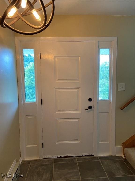 100 Crestview Dr, Newcomerstown, OH 43832 - entrance foyer with stairway and dark tile patterned flooring