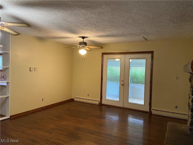 100 Crestview Dr, Newcomerstown, OH 43832 - unfurnished room with a ceiling fan, a baseboard radiator, a baseboard heating unit, french doors, and a textured ceiling